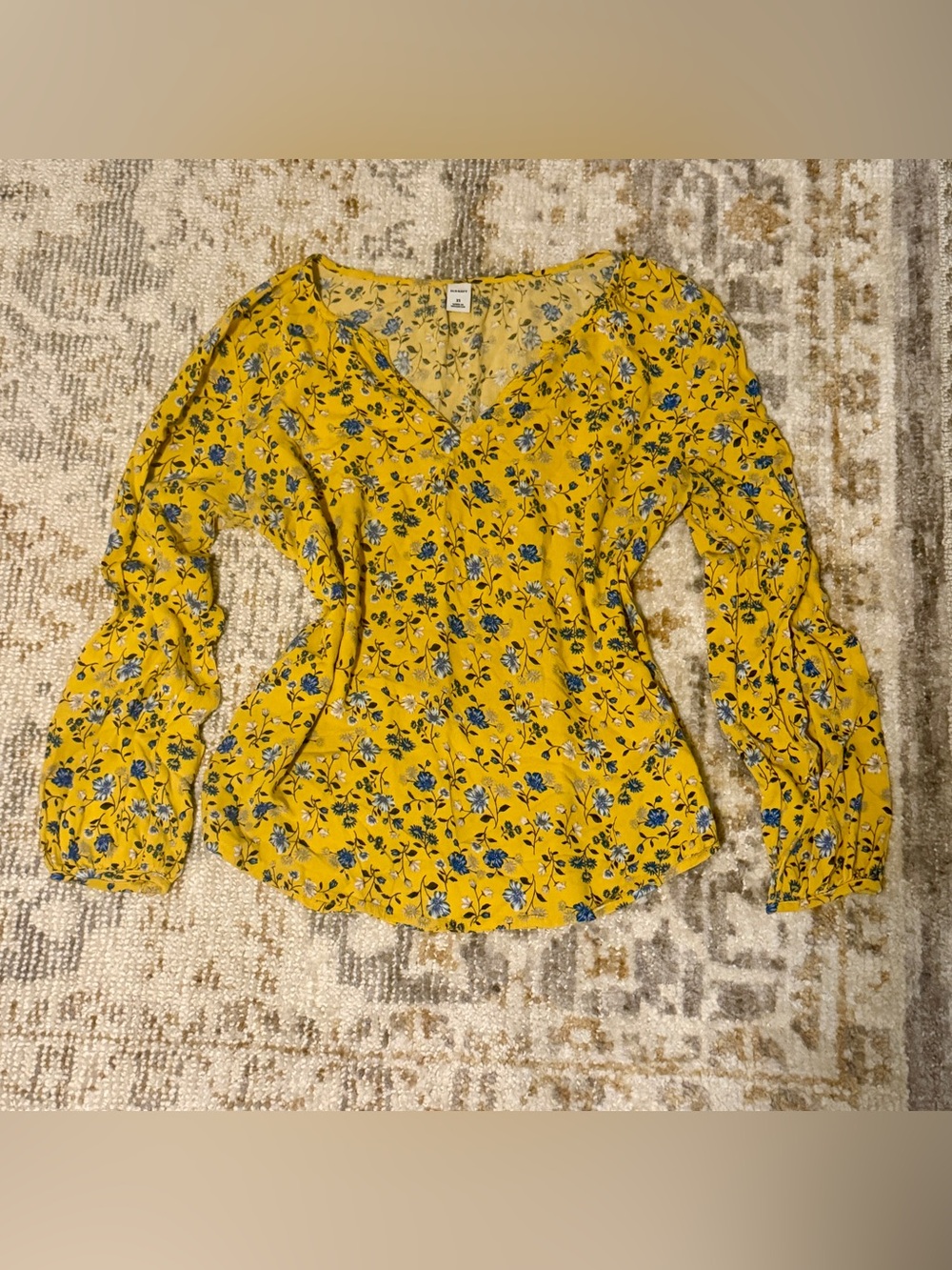 Old Navy Yellow Floral V-Neck Long Sleeve Blouse